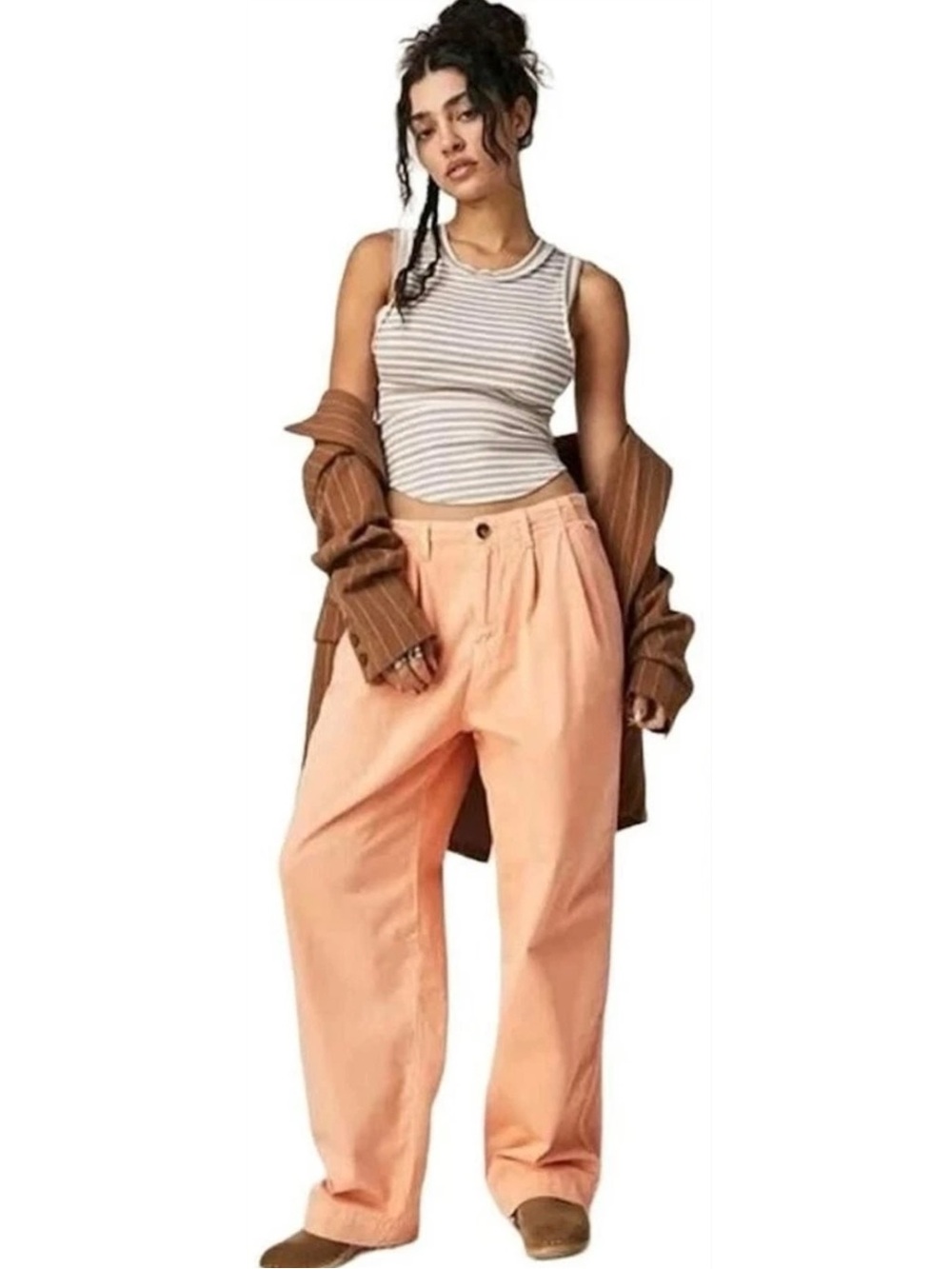 Free People Addy Relaxed Wide Leg Chino Pants Peach Coral Orange Size 4